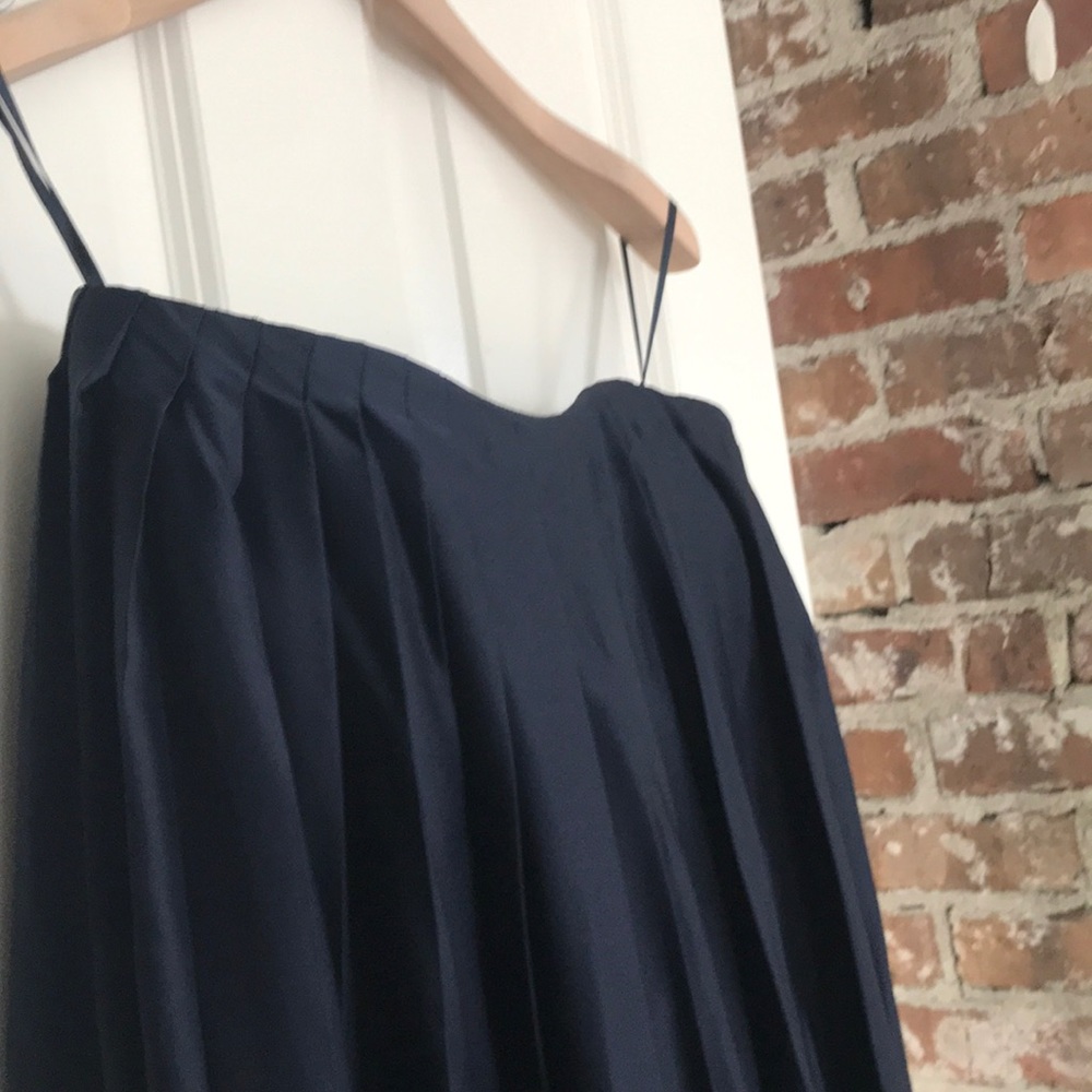 Tommy Silk Navy Pleated Strapless Dress